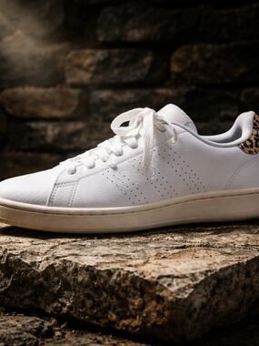 BNWB Adidas White  Tennis Shoes With Leppord Print Womens 8.5/9